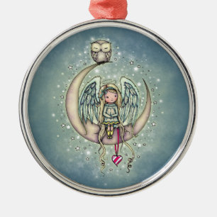 Twinkle Little Angel and Owl Illustrated Art Metal Tree Decoration