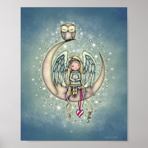 Twinkle Little Angel and Owl Illustrated Art Poster