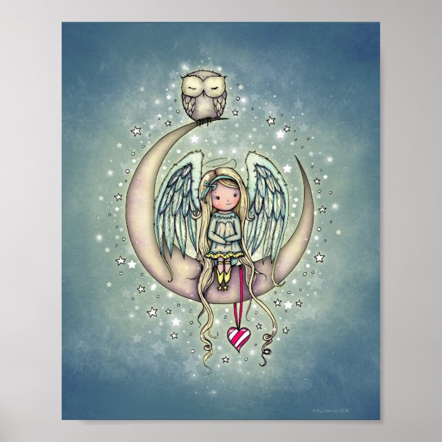 Twinkle Little Angel and Owl Illustrated Art Poster (Front)