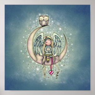 Twinkle Little Angel and Owl Illustrated Art Poster