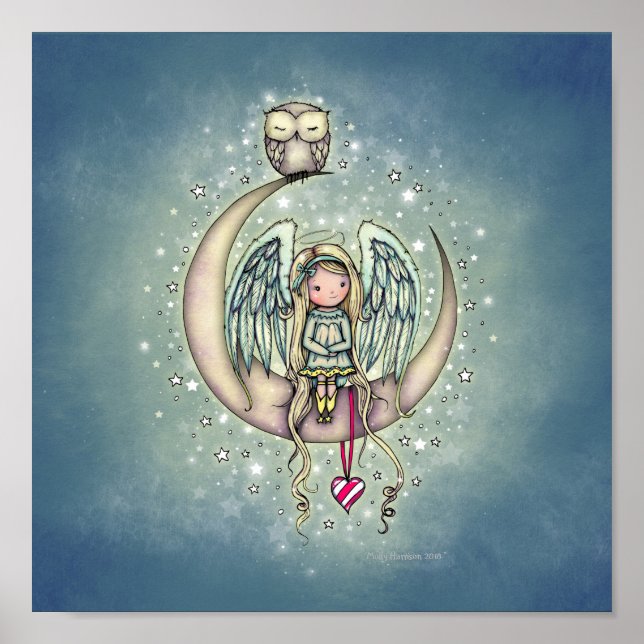 Twinkle Little Angel and Owl Illustrated Art Poster (Front)