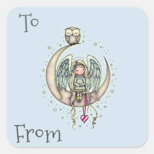 Twinkle Little Angel and Owl Illustrated Art Square Sticker