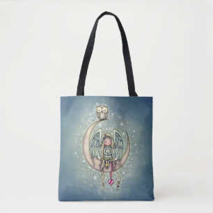 Twinkle Little Angel and Owl Illustrated Art Tote Bag