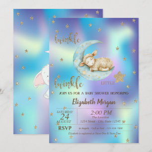 Twinkle Little Sheep Star  Holographic Baby Shower Invitation
