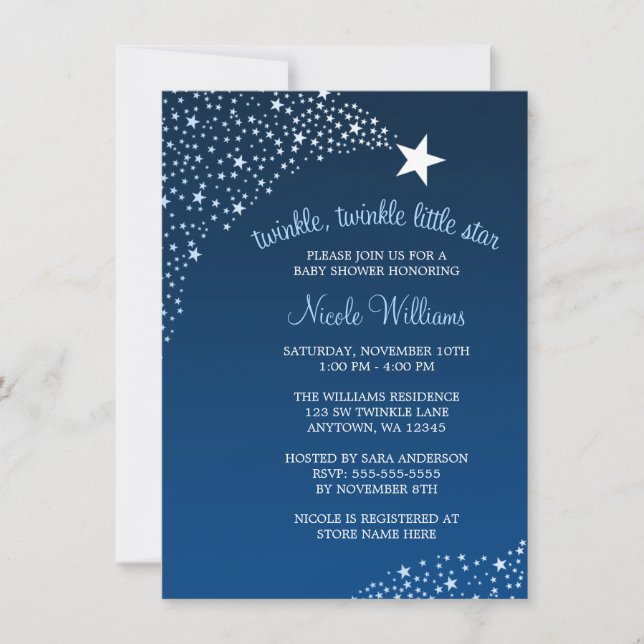 Twinkle Little Shooting Star Baby Shower Invitation (Front)