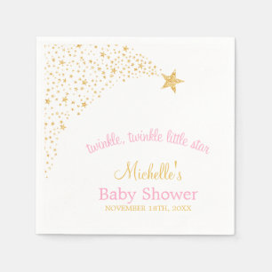 Twinkle Little Shooting Star Gold Pink Baby Shower Napkin