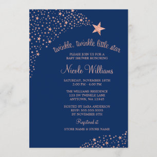 Twinkle Little Shooting Star Navy Rose Baby Shower Invitation