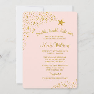 Twinkle Little Shooting Star Pink Gold Baby Shower Invitation