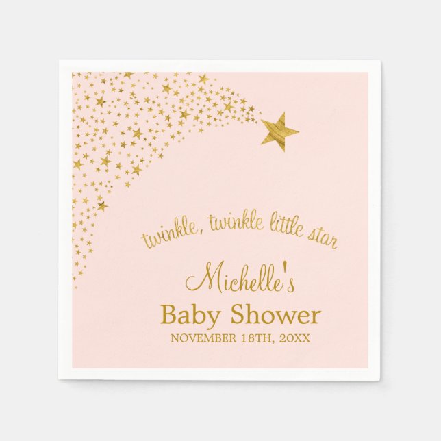 Twinkle Little Shooting Star Pink Gold Baby Shower Napkin (Front)