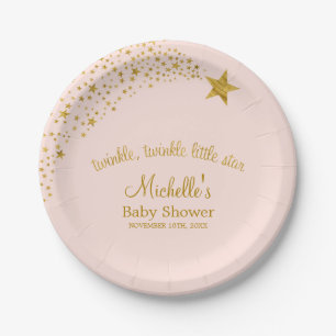 Twinkle Little Shooting Star Pink Gold Baby Shower Paper Plate