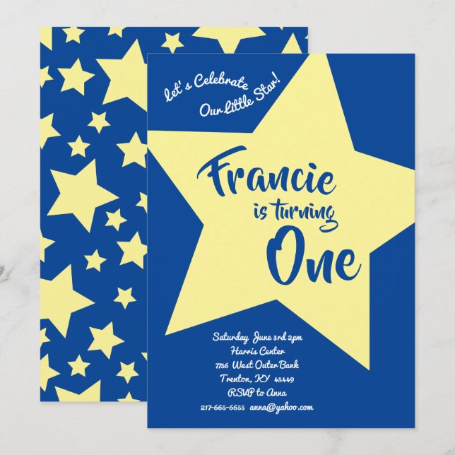 Twinkle Little Star 1st Birthday Cute Invitations (Front/Back)