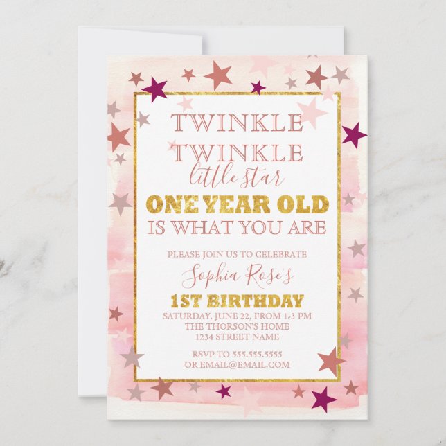 Twinkle Little Star 1st Birthday Invitation (Front)