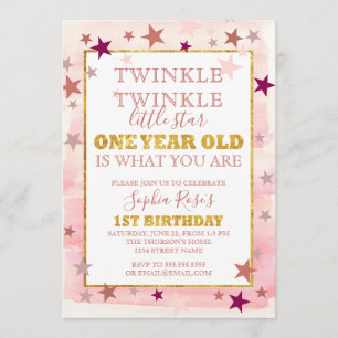 Twinkle Little Star 1st Birthday Invitation