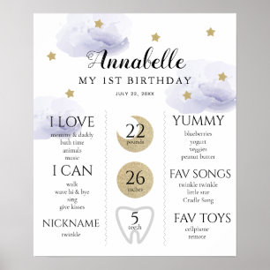 Twinkle Little Star 1st Birthday Milestone Purple Poster