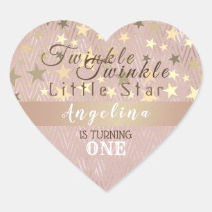 Twinkle Little Star 1st Birthday Pink and Gold Heart Sticker