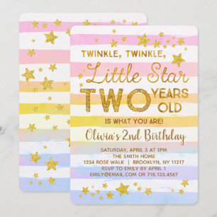 Twinkle Little Star 2nd Birthday Invitation