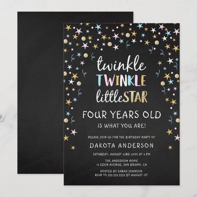 Twinkle Little Star 4 Years Old Is What You Are! Invitation (Front/Back)