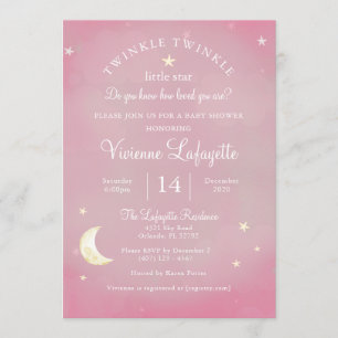 Twinkle Little Star and Moon Pink Baby Shower Invitation