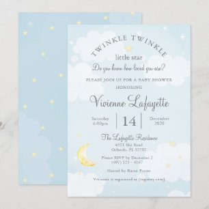 Twinkle Little Star and Moon Sky Blue Baby Shower Invitation