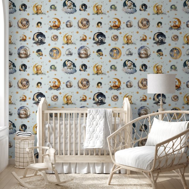 Twinkle Little Star Animal Pattern Boy Baby Wallpaper (Kids)