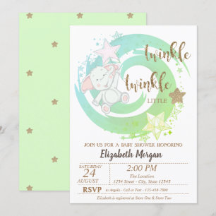 Twinkle Little Star,Baby Bear Green Baby Shower Invitation