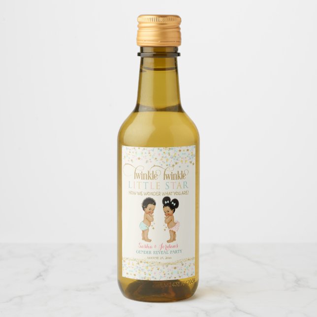 Twinkle Little Star Baby Gender Reveal Boy Girl Wine Label (Front)
