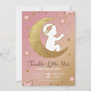 Twinkle Little Star Baby Girl Shower Invitation   