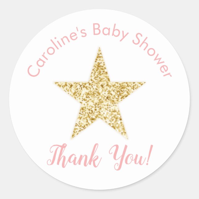 Twinkle Little Star Baby Girl Shower Thank You Classic Round Sticker (Front)