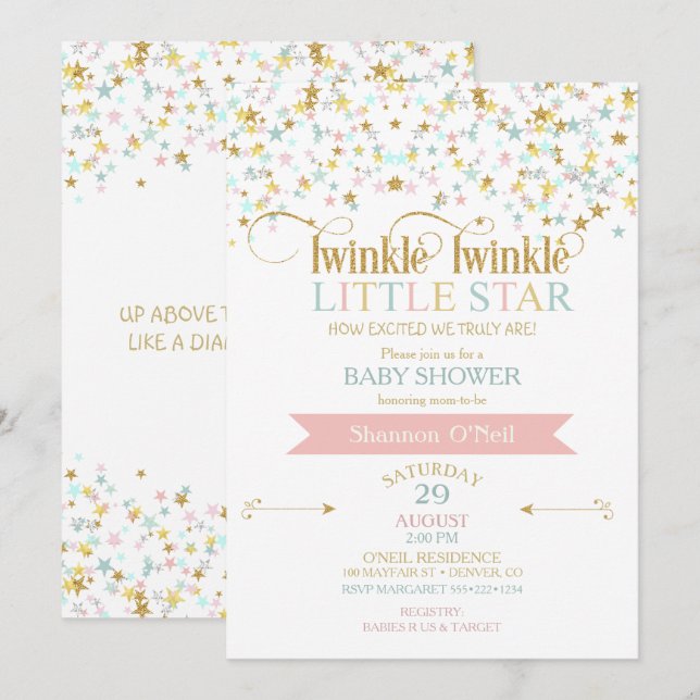 Twinkle Little Star Baby Shower Any Colour Invitation (Front/Back)