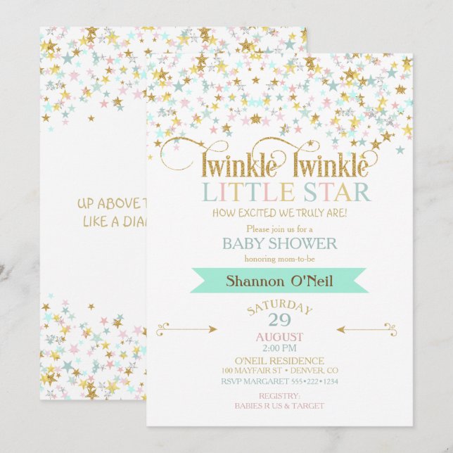 Twinkle Little Star Baby Shower Any Colour Invitation (Front/Back)