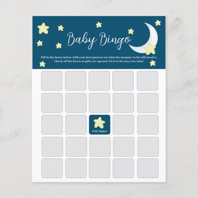 Twinkle Little Star Baby Shower Bingo Card (Front)