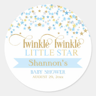Twinkle Little Star Baby Shower Blue & Gold Classic Round Sticker