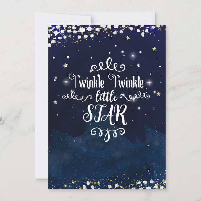Twinkle Little Star Baby Shower Blue Gold Starry Invitation (Back)