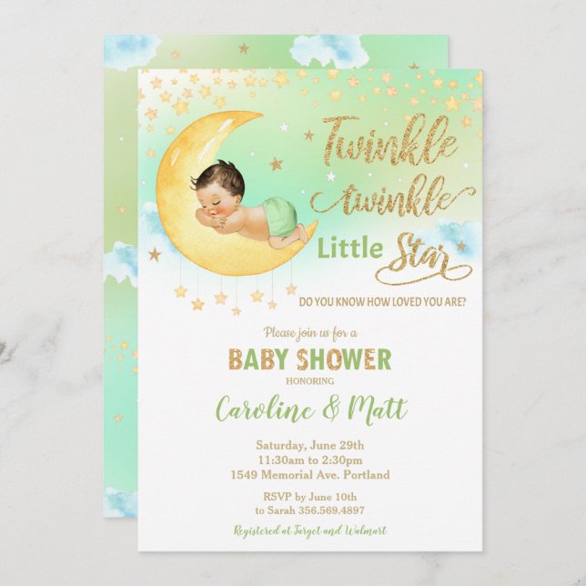 Twinkle Little Star Baby Shower Gender Neutral Inv Invitation (Front/Back)