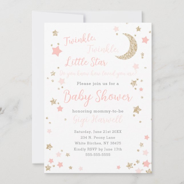 Twinkle Little Star Baby Shower Girl Invitation (Front)