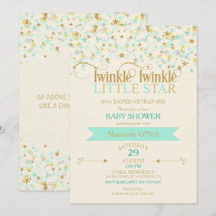 Twinkle Little Star Baby Shower Gold & Mint Invitation