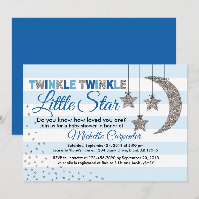 twinkle little star baby shower invitation for boy (Front/Back)