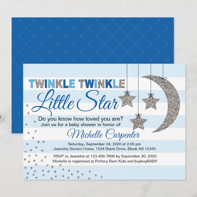 twinkle little star baby shower invitation for boy (Front/Back)