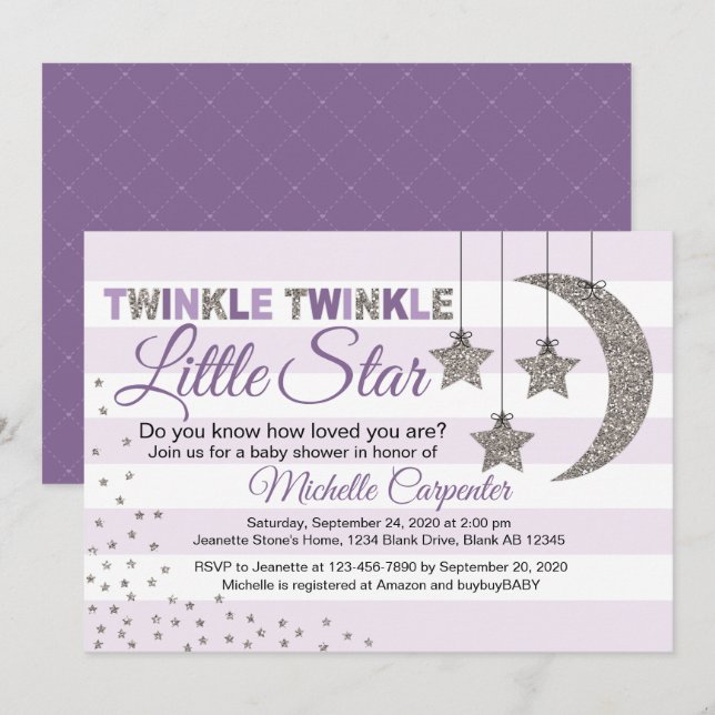Twinkle little star baby shower invitation girl (Front/Back)