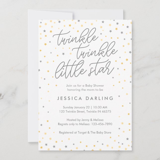 Twinkle Little Star Baby Shower Invitation | Grey (Front)