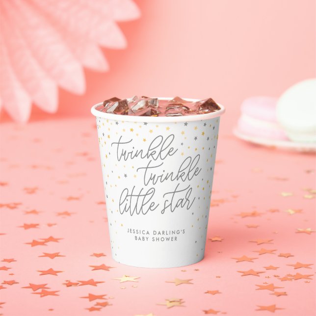 Twinkle Little Star Baby Shower Invitation Grey Paper Cups (Insitu)