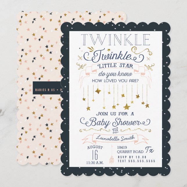 Twinkle Little Star Baby Shower Invitations (Front/Back)