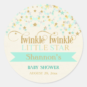 Twinkle Little Star Baby Shower Mint Green & Gold Classic Round Sticker