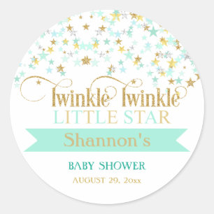 Twinkle Little Star Baby Shower Mint Green & Gold Classic Round Sticker