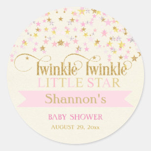 Twinkle Little Star Baby Shower Pink Gold Creme Classic Round Sticker