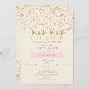 Twinkle Little Star Baby Shower Pink Gold Creme Invitation