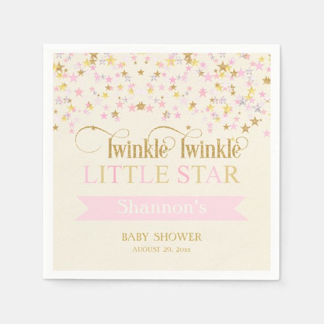 Twinkle Little Star Baby Shower Pink Gold Napkin (Front)