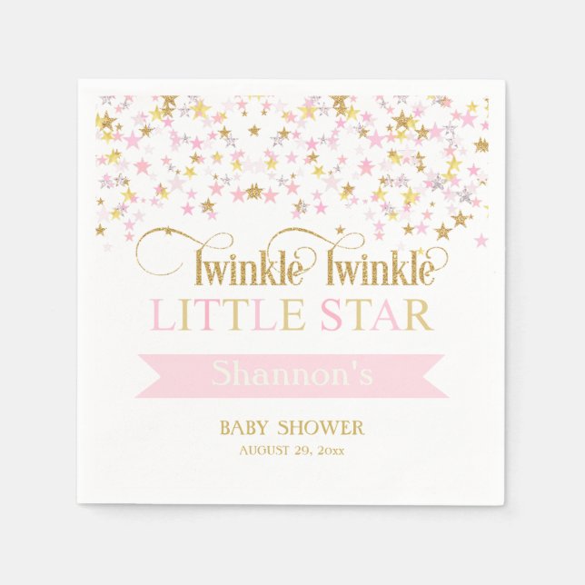 Twinkle Little Star Baby Shower Pink Gold Napkin (Front)