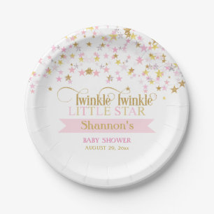 Twinkle Little Star Baby Shower Pink Gold Paper Plate