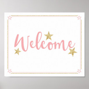 Twinkle Little Star Baby Shower Welcome Pink Gold Poster